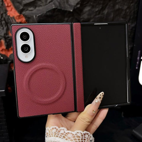 Folding Shaft Magnetic Litchi Texture Leather Phone Case, For Galaxy Z Fold8 5G