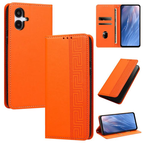 Embossed Meander Pattern RFID Vegan Leather Phone Case, For Galaxy A25 JP / A25e