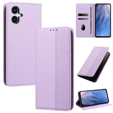 Embossed Meander Pattern RFID Vegan Leather Phone Case, For Galaxy A25 JP / A25e