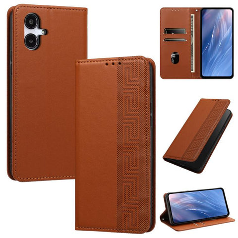 Embossed Meander Pattern RFID Vegan Leather Phone Case, For Galaxy A25 JP / A25e
