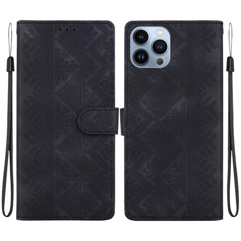 Ethnic Pattern Embossed Vegan Leather Phone Case, For iPhone 14, For iPhone 14 Pro, For iPhone 14 Pro Max, For iPhone SE 2022 / SE 2020 / 8 / 7, For iPhone 13 Pro Max, For iPhone 13 Pro, For iPhone 13, For iPhone 13 mini
