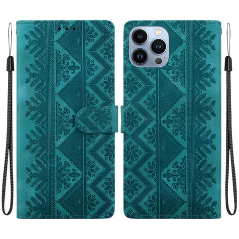 Ethnic Pattern Embossed Vegan Leather Phone Case, For iPhone 14, For iPhone 14 Pro, For iPhone 14 Pro Max, For iPhone SE 2022 / SE 2020 / 8 / 7, For iPhone 13 Pro Max, For iPhone 13 Pro, For iPhone 13, For iPhone 13 mini