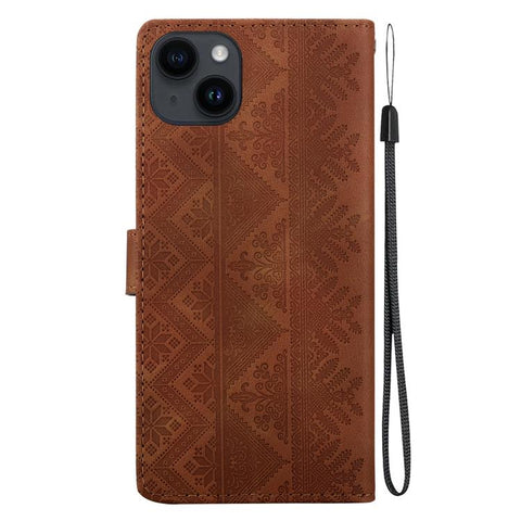 Ethnic Pattern Embossed Vegan Leather Phone Case, For iPhone 14, For iPhone 14 Pro, For iPhone 14 Pro Max, For iPhone SE 2022 / SE 2020 / 8 / 7, For iPhone 13 Pro Max, For iPhone 13 Pro, For iPhone 13, For iPhone 13 mini