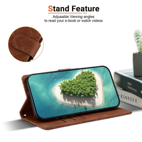 Ethnic Pattern Embossed Vegan Leather Phone Case, For iPhone 14, For iPhone 14 Pro, For iPhone 14 Pro Max, For iPhone SE 2022 / SE 2020 / 8 / 7, For iPhone 13 Pro Max, For iPhone 13 Pro, For iPhone 13, For iPhone 13 mini