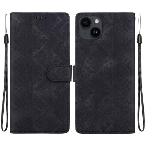 Ethnic Pattern Embossed Vegan Leather Phone Case, For iPhone 14, For iPhone 14 Pro, For iPhone 14 Pro Max, For iPhone SE 2022 / SE 2020 / 8 / 7, For iPhone 13 Pro Max, For iPhone 13 Pro, For iPhone 13, For iPhone 13 mini