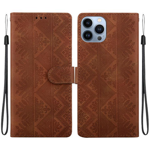 Ethnic Pattern Embossed Vegan Leather Phone Case, For iPhone 14, For iPhone 14 Pro, For iPhone 14 Pro Max, For iPhone SE 2022 / SE 2020 / 8 / 7, For iPhone 13 Pro Max, For iPhone 13 Pro, For iPhone 13, For iPhone 13 mini