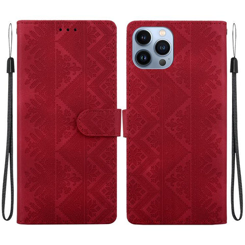 Ethnic Pattern Embossed Vegan Leather Phone Case, For iPhone 14, For iPhone 14 Pro, For iPhone 14 Pro Max, For iPhone SE 2022 / SE 2020 / 8 / 7, For iPhone 13 Pro Max, For iPhone 13 Pro, For iPhone 13, For iPhone 13 mini