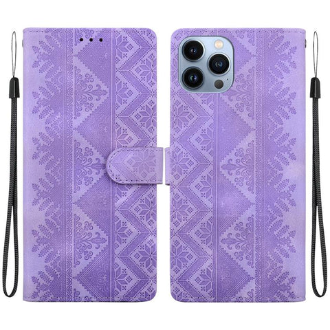 Ethnic Pattern Embossed Vegan Leather Phone Case, For iPhone 14, For iPhone 14 Pro, For iPhone 14 Pro Max, For iPhone SE 2022 / SE 2020 / 8 / 7, For iPhone 13 Pro Max, For iPhone 13 Pro, For iPhone 13, For iPhone 13 mini