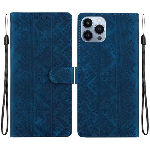 Ethnic Pattern Embossed Vegan Leather Phone Case, For iPhone 14, For iPhone 14 Pro, For iPhone 14 Pro Max, For iPhone SE 2022 / SE 2020 / 8 / 7, For iPhone 13 Pro Max, For iPhone 13 Pro, For iPhone 13, For iPhone 13 mini