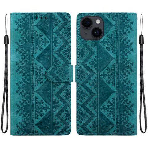 Ethnic Pattern Embossed Vegan Leather Phone Case, For iPhone 14, For iPhone 14 Pro, For iPhone 14 Pro Max, For iPhone SE 2022 / SE 2020 / 8 / 7, For iPhone 13 Pro Max, For iPhone 13 Pro, For iPhone 13, For iPhone 13 mini