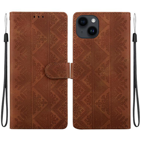 Ethnic Pattern Embossed Vegan Leather Phone Case, For iPhone 14, For iPhone 14 Pro, For iPhone 14 Pro Max, For iPhone SE 2022 / SE 2020 / 8 / 7, For iPhone 13 Pro Max, For iPhone 13 Pro, For iPhone 13, For iPhone 13 mini