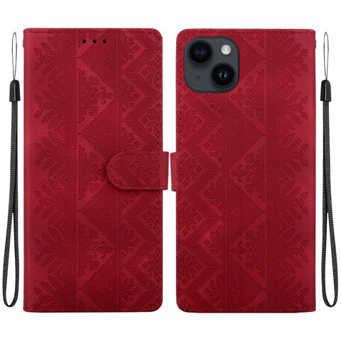 Ethnic Pattern Embossed Vegan Leather Phone Case, For iPhone 14, For iPhone 14 Pro, For iPhone 14 Pro Max, For iPhone SE 2022 / SE 2020 / 8 / 7, For iPhone 13 Pro Max, For iPhone 13 Pro, For iPhone 13, For iPhone 13 mini