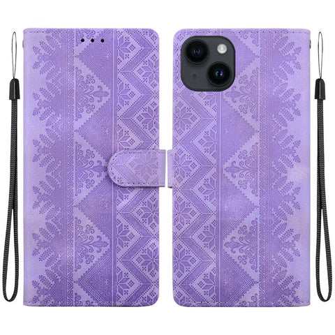 Ethnic Pattern Embossed Vegan Leather Phone Case, For iPhone 14, For iPhone 14 Pro, For iPhone 14 Pro Max, For iPhone SE 2022 / SE 2020 / 8 / 7, For iPhone 13 Pro Max, For iPhone 13 Pro, For iPhone 13, For iPhone 13 mini