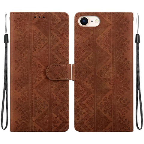 Ethnic Pattern Embossed Vegan Leather Phone Case, For iPhone 14, For iPhone 14 Pro, For iPhone 14 Pro Max, For iPhone SE 2022 / SE 2020 / 8 / 7, For iPhone 13 Pro Max, For iPhone 13 Pro, For iPhone 13, For iPhone 13 mini