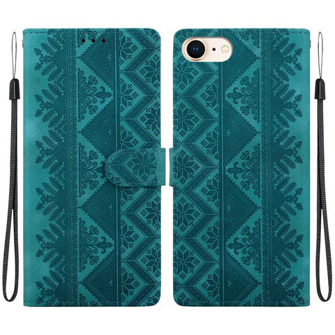 Ethnic Pattern Embossed Vegan Leather Phone Case, For iPhone 14, For iPhone 14 Pro, For iPhone 14 Pro Max, For iPhone SE 2022 / SE 2020 / 8 / 7, For iPhone 13 Pro Max, For iPhone 13 Pro, For iPhone 13, For iPhone 13 mini