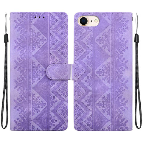 Ethnic Pattern Embossed Vegan Leather Phone Case, For iPhone 14, For iPhone 14 Pro, For iPhone 14 Pro Max, For iPhone SE 2022 / SE 2020 / 8 / 7, For iPhone 13 Pro Max, For iPhone 13 Pro, For iPhone 13, For iPhone 13 mini
