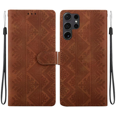 Ethnic Pattern Embossed Vegan Leather Phone Case, For Galaxy S25 Ultra 5G, For Galaxy S24 FE 5G, For Galaxy S24 Ultra 5G, For Galaxy S24+ 5G, For Galaxy S24 5G, For Galaxy S23 FE 5G, For Galaxy S23 Ultra 5G, For Galaxy S23+ 5G