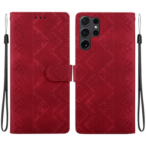 Ethnic Pattern Embossed Vegan Leather Phone Case, For Galaxy S25 Ultra 5G, For Galaxy S24 FE 5G, For Galaxy S24 Ultra 5G, For Galaxy S24+ 5G, For Galaxy S24 5G, For Galaxy S23 FE 5G, For Galaxy S23 Ultra 5G, For Galaxy S23+ 5G
