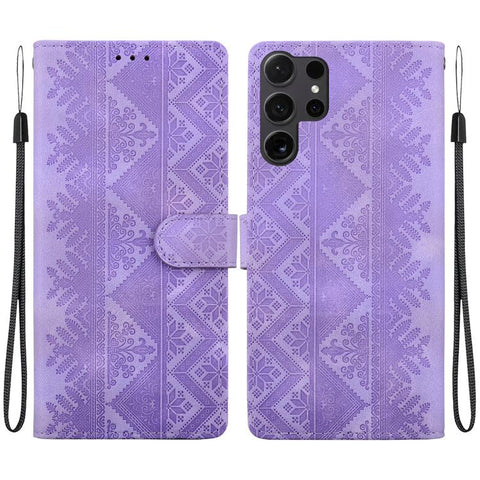 Ethnic Pattern Embossed Vegan Leather Phone Case, For Galaxy S25 Ultra 5G, For Galaxy S24 FE 5G, For Galaxy S24 Ultra 5G, For Galaxy S24+ 5G, For Galaxy S24 5G, For Galaxy S23 FE 5G, For Galaxy S23 Ultra 5G, For Galaxy S23+ 5G