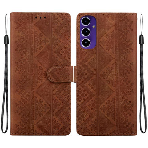 Ethnic Pattern Embossed Vegan Leather Phone Case, For Galaxy S25 Ultra 5G, For Galaxy S24 FE 5G, For Galaxy S24 Ultra 5G, For Galaxy S24+ 5G, For Galaxy S24 5G, For Galaxy S23 FE 5G, For Galaxy S23 Ultra 5G, For Galaxy S23+ 5G