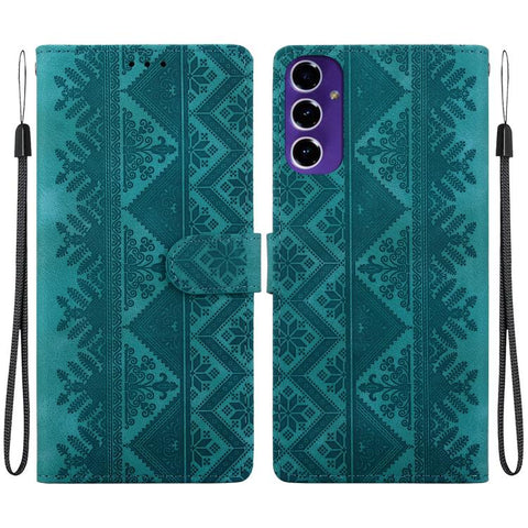 Ethnic Pattern Embossed Vegan Leather Phone Case, For Galaxy S25 Ultra 5G, For Galaxy S24 FE 5G, For Galaxy S24 Ultra 5G, For Galaxy S24+ 5G, For Galaxy S24 5G, For Galaxy S23 FE 5G, For Galaxy S23 Ultra 5G, For Galaxy S23+ 5G