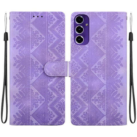 Ethnic Pattern Embossed Vegan Leather Phone Case, For Galaxy S25 Ultra 5G, For Galaxy S24 FE 5G, For Galaxy S24 Ultra 5G, For Galaxy S24+ 5G, For Galaxy S24 5G, For Galaxy S23 FE 5G, For Galaxy S23 Ultra 5G, For Galaxy S23+ 5G