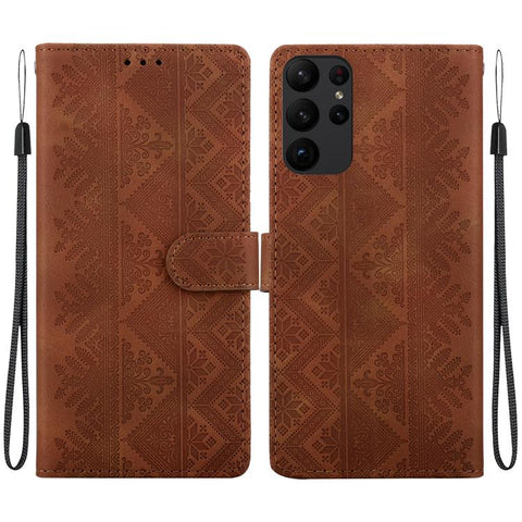 Ethnic Pattern Embossed Vegan Leather Phone Case, For Galaxy S25 Ultra 5G, For Galaxy S24 FE 5G, For Galaxy S24 Ultra 5G, For Galaxy S24+ 5G, For Galaxy S24 5G, For Galaxy S23 FE 5G, For Galaxy S23 Ultra 5G, For Galaxy S23+ 5G