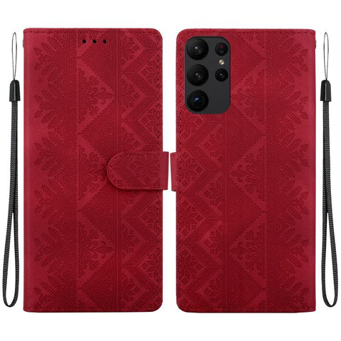 Ethnic Pattern Embossed Vegan Leather Phone Case, For Galaxy S25 Ultra 5G, For Galaxy S24 FE 5G, For Galaxy S24 Ultra 5G, For Galaxy S24+ 5G, For Galaxy S24 5G, For Galaxy S23 FE 5G, For Galaxy S23 Ultra 5G, For Galaxy S23+ 5G