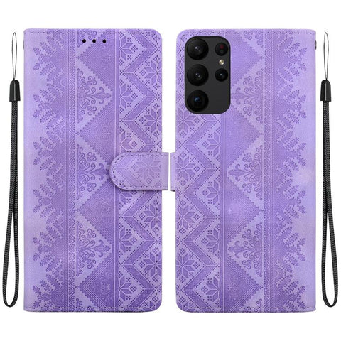 Ethnic Pattern Embossed Vegan Leather Phone Case, For Galaxy S25 Ultra 5G, For Galaxy S24 FE 5G, For Galaxy S24 Ultra 5G, For Galaxy S24+ 5G, For Galaxy S24 5G, For Galaxy S23 FE 5G, For Galaxy S23 Ultra 5G, For Galaxy S23+ 5G