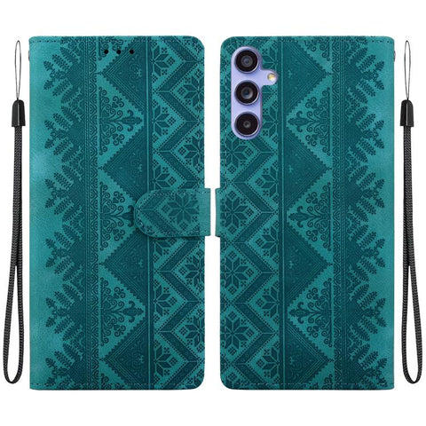 Ethnic Pattern Embossed Vegan Leather Phone Case, For Galaxy S25 Ultra 5G, For Galaxy S24 FE 5G, For Galaxy S24 Ultra 5G, For Galaxy S24+ 5G, For Galaxy S24 5G, For Galaxy S23 FE 5G, For Galaxy S23 Ultra 5G, For Galaxy S23+ 5G