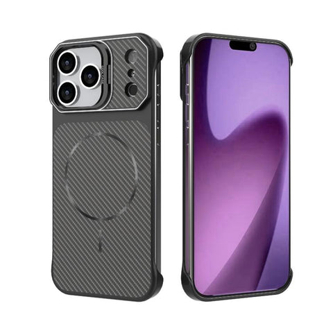 Frameless Half-Wrapped Carbon Fiber Texture PC Magnetic Phone Case, For iPhone 18 Pro, For iPhone 18 Pro Max, For iPhone 17 Pro Max, For iPhone 17 Pro, For iPhone 17, For iPhone 16 Pro Max, For iPhone 16 Pro, For iPhone 16 Plus