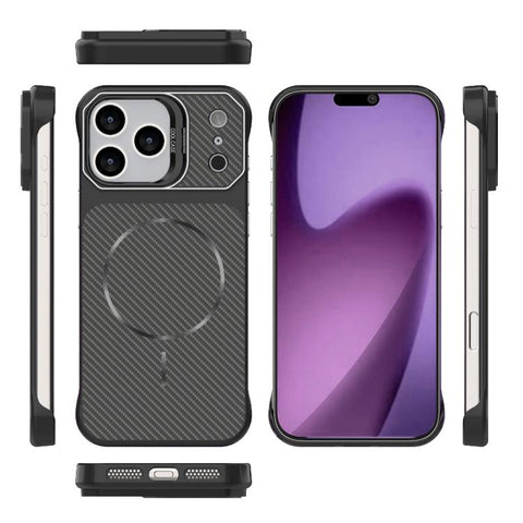 Frameless Half-Wrapped Carbon Fiber Texture PC Magnetic Phone Case, For iPhone 18 Pro, For iPhone 18 Pro Max, For iPhone 17 Pro Max, For iPhone 17 Pro, For iPhone 17, For iPhone 16 Pro Max, For iPhone 16 Pro, For iPhone 16 Plus