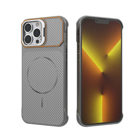 Frameless Half-Wrapped Carbon Fiber Texture PC Magnetic Phone Case, For iPhone 16, For iPhone 15 Pro Max, For iPhone 15, For iPhone 14, For iPhone 14 Pro, For iPhone 14 Pro Max, For iPhone 13 Pro Max, For iPhone 13 Pro