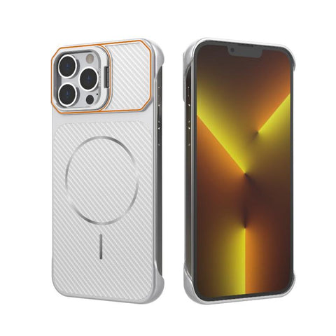 Frameless Half-Wrapped Carbon Fiber Texture PC Magnetic Phone Case, For iPhone 16, For iPhone 15 Pro Max, For iPhone 15, For iPhone 14, For iPhone 14 Pro, For iPhone 14 Pro Max, For iPhone 13 Pro Max, For iPhone 13 Pro