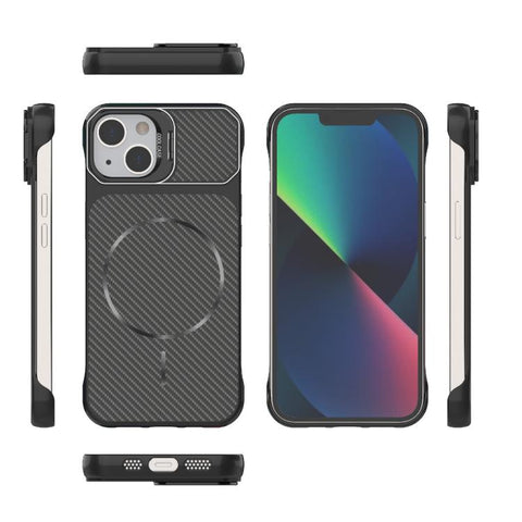 Frameless Half-Wrapped Carbon Fiber Texture PC Magnetic Phone Case, For iPhone 13