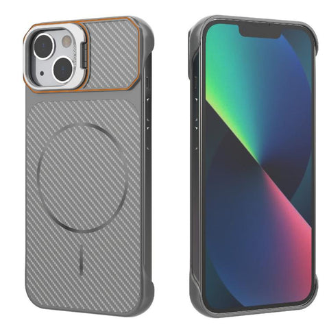 Frameless Half-Wrapped Carbon Fiber Texture PC Magnetic Phone Case, For iPhone 13