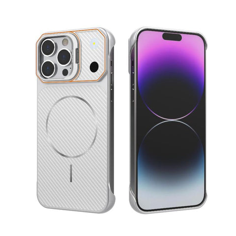 Frameless Half-Wrapped Carbon Fiber Texture PC Magnetic Phone Case, For iPhone 16, For iPhone 15 Pro Max, For iPhone 15, For iPhone 14, For iPhone 14 Pro, For iPhone 14 Pro Max, For iPhone 13 Pro Max, For iPhone 13 Pro
