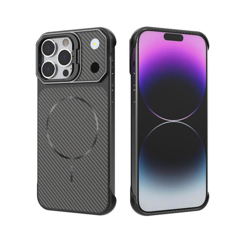 Frameless Half-Wrapped Carbon Fiber Texture PC Magnetic Phone Case, For iPhone 16, For iPhone 15 Pro Max, For iPhone 15, For iPhone 14, For iPhone 14 Pro, For iPhone 14 Pro Max, For iPhone 13 Pro Max, For iPhone 13 Pro