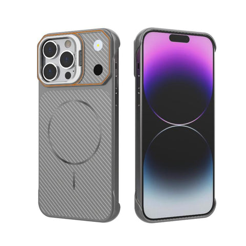 Frameless Half-Wrapped Carbon Fiber Texture PC Magnetic Phone Case, For iPhone 16, For iPhone 15 Pro Max, For iPhone 15, For iPhone 14, For iPhone 14 Pro, For iPhone 14 Pro Max, For iPhone 13 Pro Max, For iPhone 13 Pro
