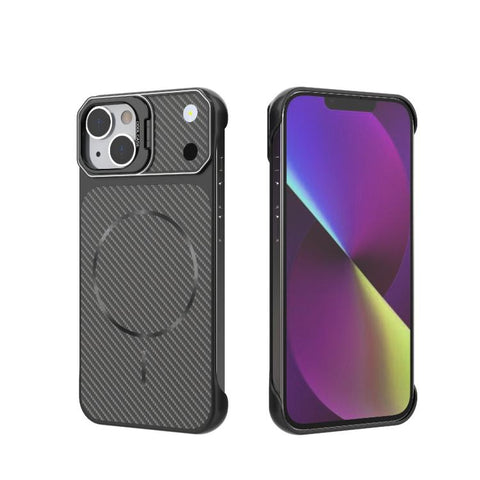 Frameless Half-Wrapped Carbon Fiber Texture PC Magnetic Phone Case, For iPhone 16, For iPhone 15 Pro Max, For iPhone 15, For iPhone 14, For iPhone 14 Pro, For iPhone 14 Pro Max, For iPhone 13 Pro Max, For iPhone 13 Pro