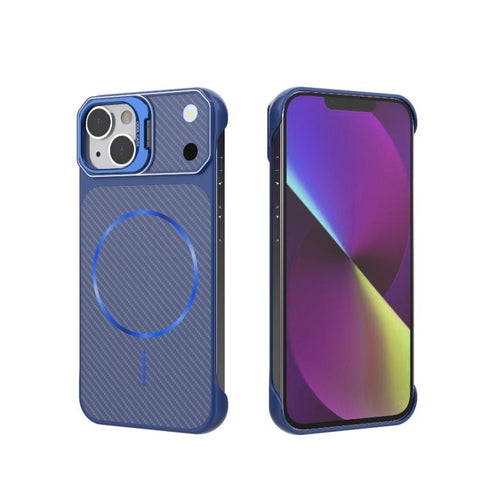 Frameless Half-Wrapped Carbon Fiber Texture PC Magnetic Phone Case, For iPhone 16, For iPhone 15 Pro Max, For iPhone 15, For iPhone 14, For iPhone 14 Pro, For iPhone 14 Pro Max, For iPhone 13 Pro Max, For iPhone 13 Pro