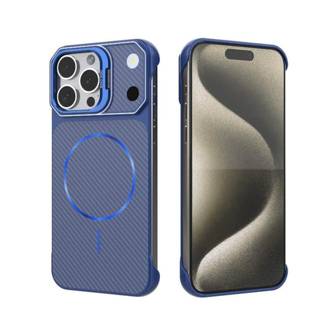 Frameless Half-Wrapped Carbon Fiber Texture PC Magnetic Phone Case, For iPhone 16, For iPhone 15 Pro Max, For iPhone 15, For iPhone 14, For iPhone 14 Pro, For iPhone 14 Pro Max, For iPhone 13 Pro Max, For iPhone 13 Pro