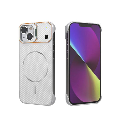 Frameless Half-Wrapped Carbon Fiber Texture PC Magnetic Phone Case, For iPhone 16, For iPhone 15 Pro Max, For iPhone 15, For iPhone 14, For iPhone 14 Pro, For iPhone 14 Pro Max, For iPhone 13 Pro Max, For iPhone 13 Pro
