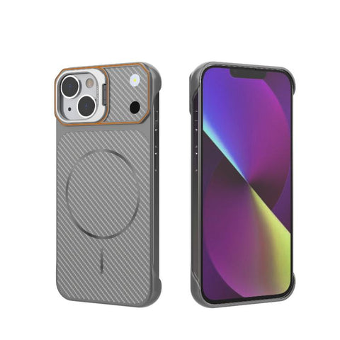Frameless Half-Wrapped Carbon Fiber Texture PC Magnetic Phone Case, For iPhone 16, For iPhone 15 Pro Max, For iPhone 15, For iPhone 14, For iPhone 14 Pro, For iPhone 14 Pro Max, For iPhone 13 Pro Max, For iPhone 13 Pro