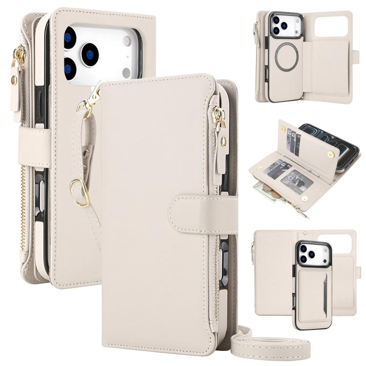 KLT-033 Detachable 2 in 1 Zipper Wallet Magnetic Phone Case with Lanyard, For iPhone 18 Pro, For iPhone 18 Pro Max, For iPhone 17e / 16e, For iPhone 17 Pro Max, For iPhone 17 Pro, For iPhone 17