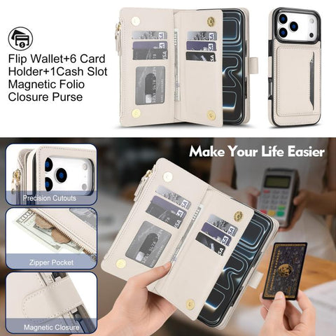 KLT-033 Detachable 2 in 1 Zipper Wallet Magnetic Phone Case with Lanyard, For iPhone 18 Pro, For iPhone 18 Pro Max, For iPhone 17e / 16e, For iPhone 17 Pro Max, For iPhone 17 Pro, For iPhone 17