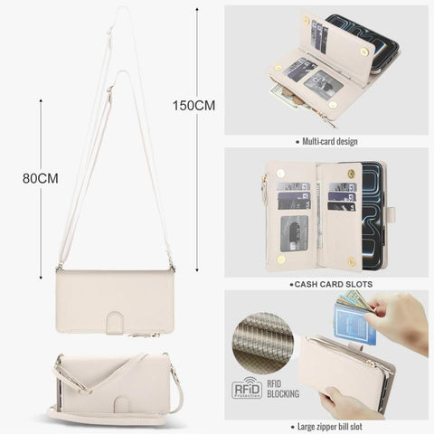 KLT-033 Detachable 2 in 1 Zipper Wallet Magnetic Phone Case with Lanyard, For iPhone 18 Pro, For iPhone 18 Pro Max, For iPhone 17e / 16e, For iPhone 17 Pro Max, For iPhone 17 Pro, For iPhone 17