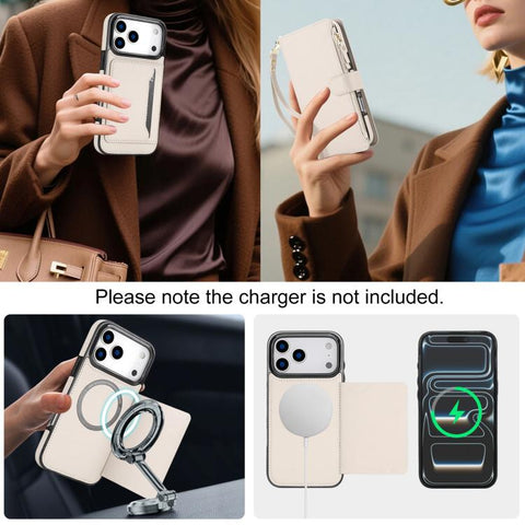 KLT-033 Detachable 2 in 1 Zipper Wallet Magnetic Phone Case with Lanyard, For iPhone 18 Pro, For iPhone 18 Pro Max, For iPhone 17e / 16e, For iPhone 17 Pro Max, For iPhone 17 Pro, For iPhone 17