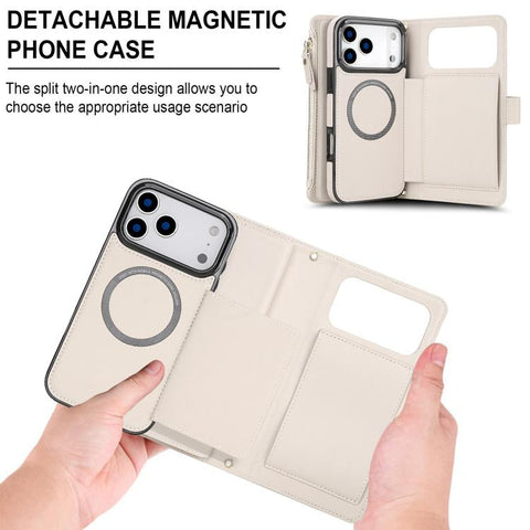 KLT-033 Detachable 2 in 1 Zipper Wallet Magnetic Phone Case with Lanyard, For iPhone 18 Pro, For iPhone 18 Pro Max, For iPhone 17e / 16e, For iPhone 17 Pro Max, For iPhone 17 Pro, For iPhone 17