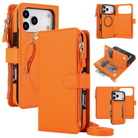 KLT-033 Detachable 2 in 1 Zipper Wallet Magnetic Phone Case with Lanyard, For iPhone 18 Pro, For iPhone 18 Pro Max, For iPhone 17e / 16e, For iPhone 17 Pro Max, For iPhone 17 Pro, For iPhone 17